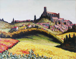 Tableau de l'artiste peintre Charles Sahuguet : Contre jour d'automne - 1973