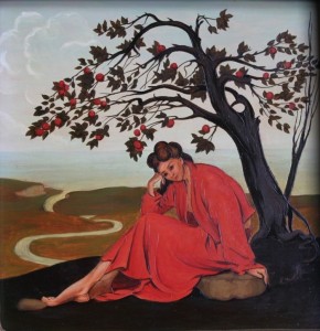 Painting by the artist Charles Sahuguet: Melancholy (Woodcut) - 1948