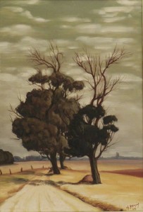 Painting by the artist Charles Sahuguet: Trees Along the Path - 1959