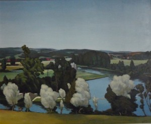 Painting by the artist Charles Sahuguet: Banks of the Doubs River - 1945