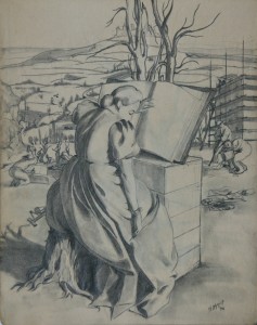 Painting by the artist Charles Sahuguet: Study of a Woman Wearing a Court Dress - 1944