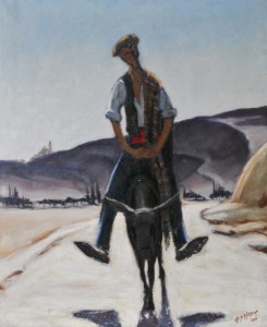 Painting by the artist Charles Sahuguet: The Donkey Driver - 1955