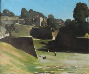 Painting by the artist Charles Sahuguet: The Ramparts of Besançon - 1945