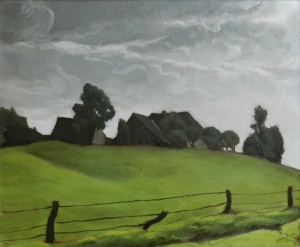 Painting by the artist Charles Sahuguet: Old Houses in Palente - 1943